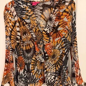 Sunny Leigh Orange Black White Blouse
